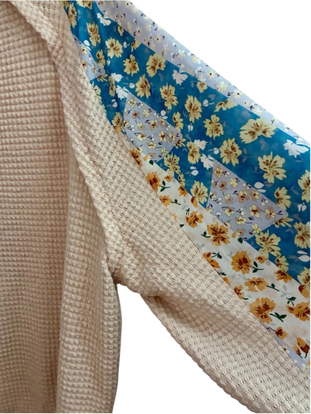 Floral Patchwork Waffle Knit Wrap Tie V-Neck Blouse Top Size X-Large XL 2X - Picture 5 of 14